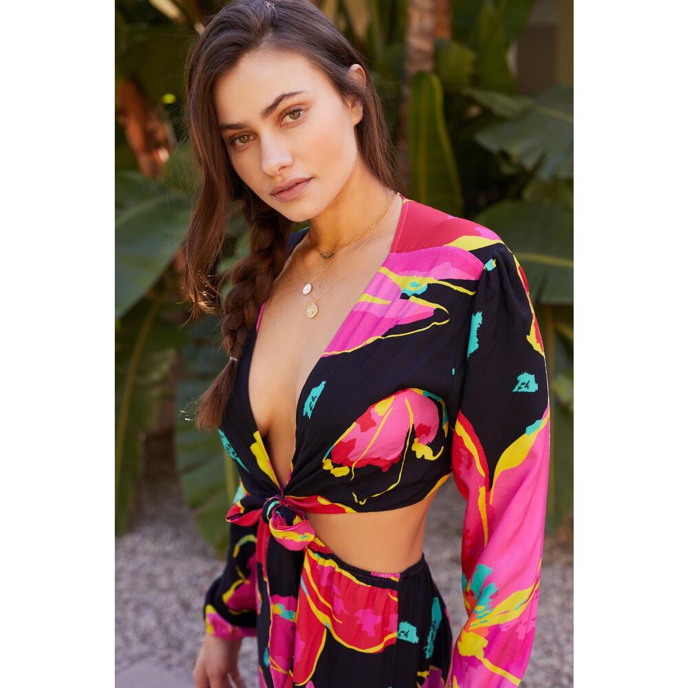 New Maaji Pink Floral Long Sleeve Cut-Out Jumpsuit - Size Small - Picture 3 of 7